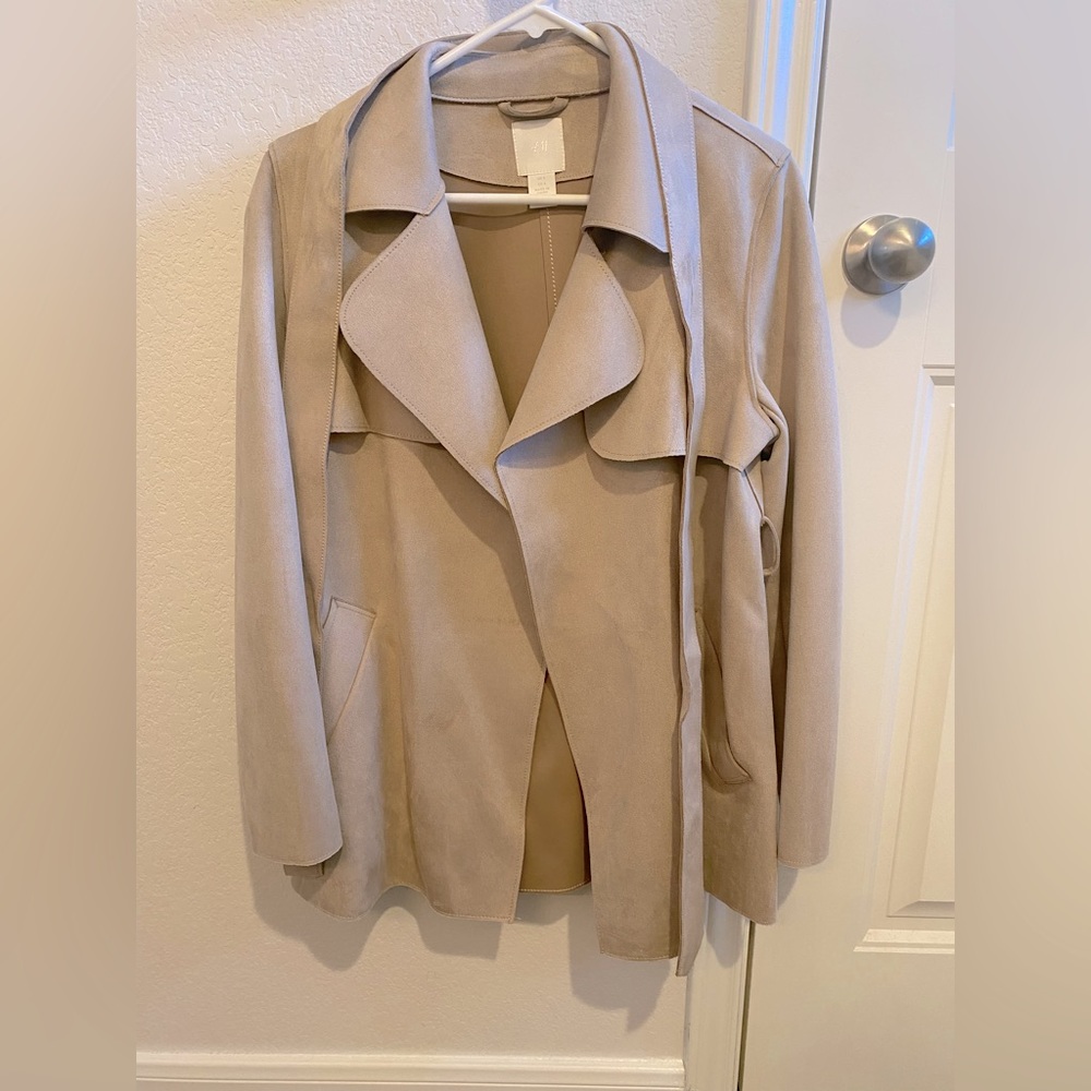Suede H&M open trench jacket with suede tie belt